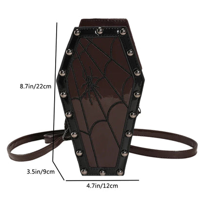 Spider PU Shape Sling Coffin Halloween Web Bag Leather Gothic Novelty