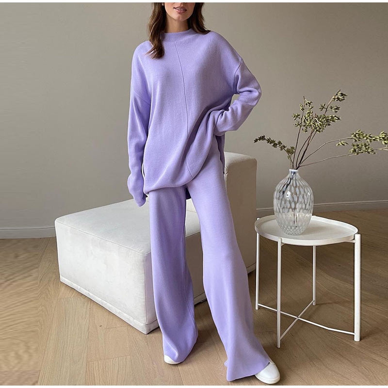 Fashion Loose Casual Knit Long Pants Two-Piece Suit