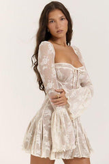 Slim lace trumpet A-swing dress