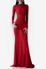 Backless strappy long-sleeved extra-long dress