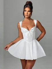 Sling Lace Halter Back Solid Color Dress