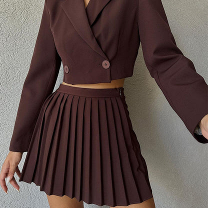 New Fashion Slim Long Sleeve Pleated Suit