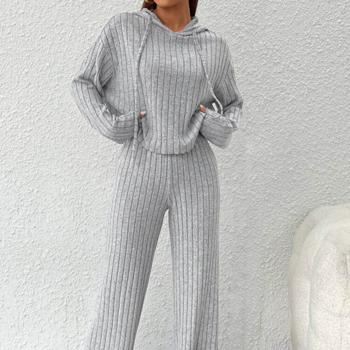 Casual Knitted Long Sleeve Loose Pants Two-Piece Suit