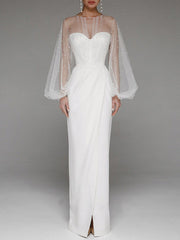 Strapless Puff Sleeves Shiny Glitter Wedding Dress