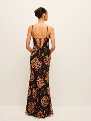 Suspender Printed Short Sleeve Maxi Dress