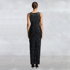 Rhinestone U-Neck Sleeveless Hip Dress
