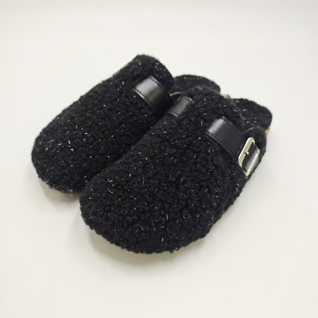 New Fleece Fur Buckle Sandals Closed Toe Half Slippers Autumn Winter Women's Shoes