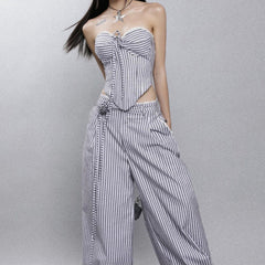 Chest-Wrapped Vest Trousers Striped Suit
