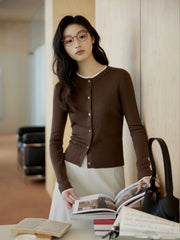 Button-Up Cardigan Sweater with White Inner Layer