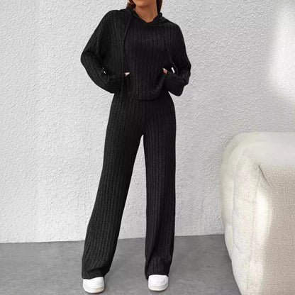 Casual Knitted Long Sleeve Loose Pants Two-Piece Suit