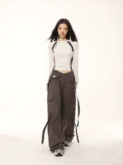 Contrast Color Regular Shoulder Long Sleeve T-shirt