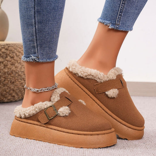 Fleece Thick Sole Outdoor Slip-On Cotton Moccasin Winter New Women's Snow Boots Shoes