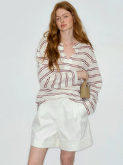 Striped V-Neck Long Sleeve Sweatshirt
