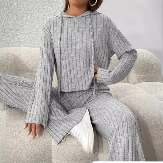 Casual Knitted Long Sleeve Loose Pants Two-Piece Suit