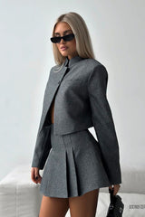 Stand-up Collar Cardigan Suit