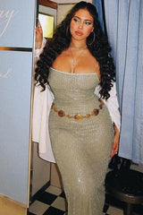 knitted tube top suspender maxi dress