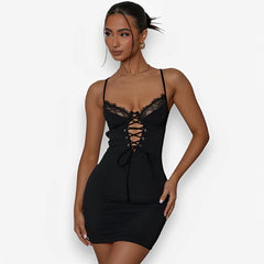 Lace sexy hollow suspender dress