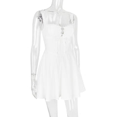 Sling Lace Halter Back Solid Color Dress