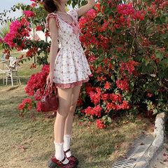 Small Flying Sleeve Floral Plaid Dress