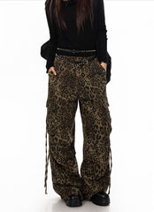Street Leopard Print Wide Leg Cargo