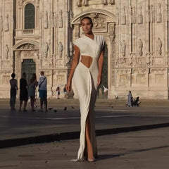 Goddess Draped Cut-Out Gown dress