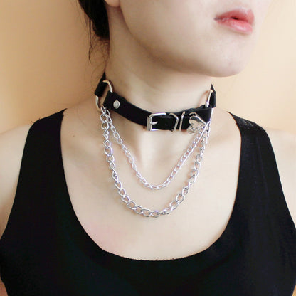 Leather Irregular Necklace Choker Gothic Punk PU