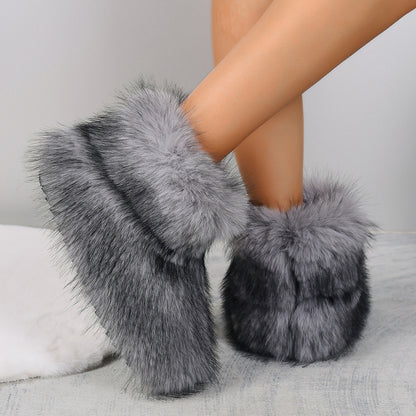 Long Plush Faux Fur Plus Size New Women's Short Tube Snow Boots Shoes