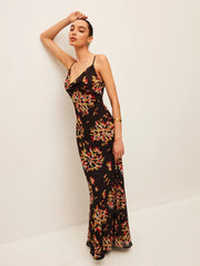 Suspender Printed Short Sleeve Maxi Dress