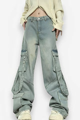Retro Washed Overalls Wide cargo Jeans