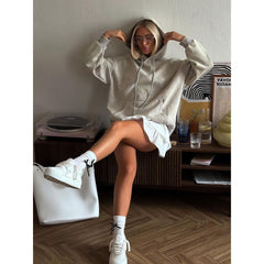 Retro Drawstring Hooded Sweatshirt
