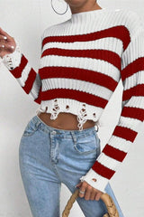 Round Neck Short Striped Sweater