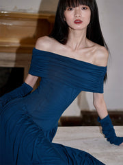 Azure Grace Off-the-Shoulder Evening Gown