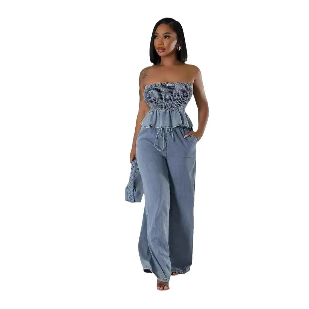 Fashion Casual Ruffle Denim Sexy Suit