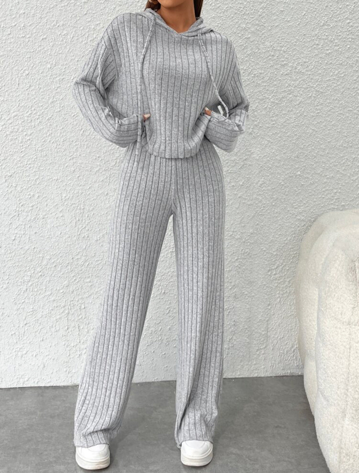 Casual Knitted Long Sleeve Loose Pants Two-Piece Suit