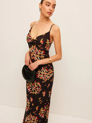 Suspender Printed Short Sleeve Maxi Dress