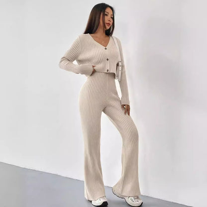 Casual Straight Pants V-Neck Laundry Care Suit