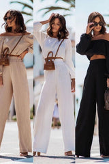 Off-Shoulder Top Straight pants Suit