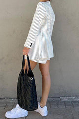 Striped Long-Sleeved Shorts Two-Piece Suit