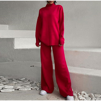 Fashion Loose Casual Knit Long Pants Two-Piece Suit