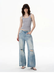 Light Wash Mid-Rise Wide-Leg Jeans