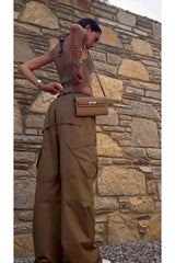 Retro low-waist loose woven pants