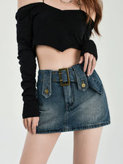 Buckled Denim Mini Skirt