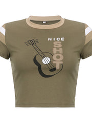 Guitar Print Crew Neck Top