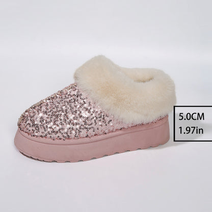 Thick Plush Sequined Bread Plus Size  Women's Autumn Winter New Snow Boots Shoes