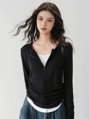 Color Block Mock Two-piece Knit Base Layer