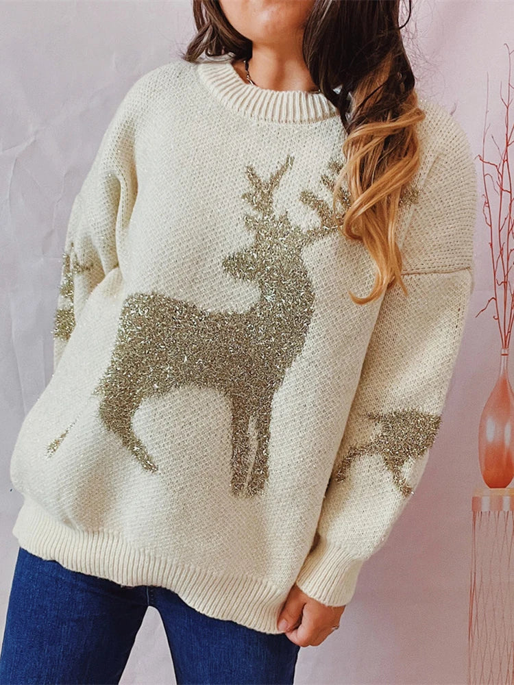 Chic O-Neck Long Sleeve Knitted Christmas Sweater