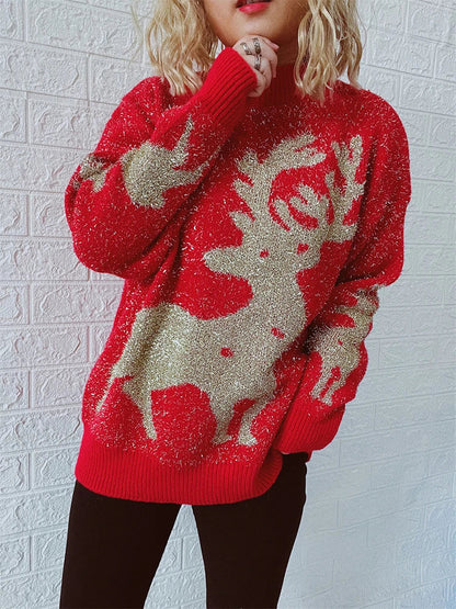 Shiny Loose O-Neck Christmas Sweater - Autumn/Winter Fashion