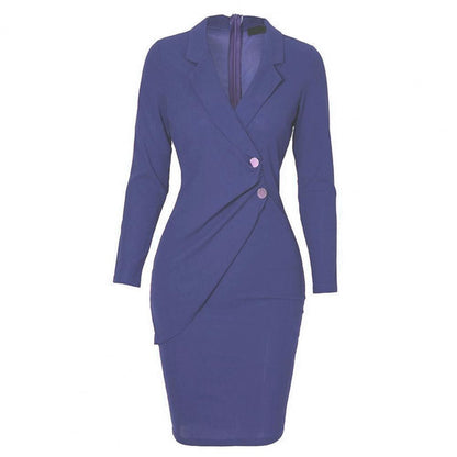2024 Office Women Buttons Slim Zipper Bodycon Suit Dress