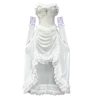 Lace Strap Light Summer Party Gothic Sleeve Lolita Evening Rope Flying Dress Stiletto Asymmetric White