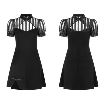 Chinese Silk Fan Punk Puff Sleeve Short High Waist Sexy V-neck Thick Summer Gothic Dress